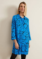 Marina Leaf Print Tunic Dress - Blue