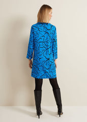 Marina Leaf Print Tunic Dress - Blue