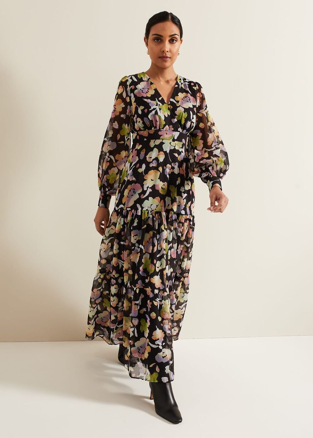 Petite Sandra Floral Maxi Dress - Black Multi