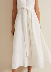 Becky Tie Front Midi Dress - White
