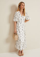 Nelly Linen Wrap Midi Dress - Cream