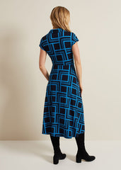 April Short Sleeve Geo Dress - Blue