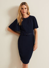 Fanella Belted Jersey Dress - Navy