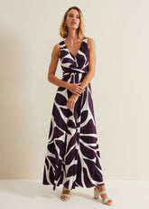 Palmer Leaf Print Maxi Dress - Purple