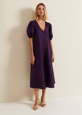 Lotty Puff Sleeve Midi Dress - Purple