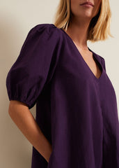 Lotty Puff Sleeve Midi Dress - Purple