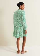 Penele Leaf Print Swing Dress - Green