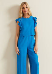 Aubrey Blue Linen Frill Jumpsuit - Blue