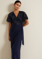 Minty Sequin Bodice Maxi Dress - Navy