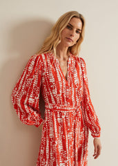 Louisa Abstract Maxi Dress - Red