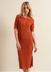 Perrie Ribbed Zip Midi Dress - Orange