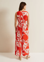 Suzie Leaf Print Jumpsuit - Red