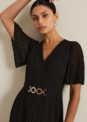 Yasmina Pleated Maxi Dress - Black