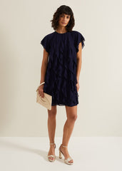 Claudette Frill Dress - Navy