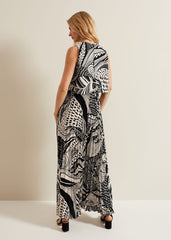 Saskia Abstract Pleated Jumpsuit - Black Multi
