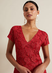 Janice Red Tapework Maxi Dress - Red