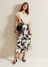 Felicity Leaf Print Midi Dress - Black/Multi