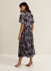 Kathleen Floral Pleated Midi Dress - Multi-Coloured
