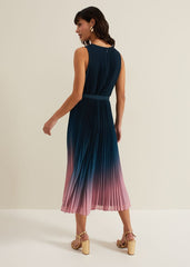 Simara Ombre Chiffon Midi Pleat Dress - Multi-Coloured