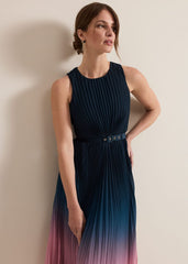 Petite Simara Ombre Pleat Midi Dress - Multi-Coloured