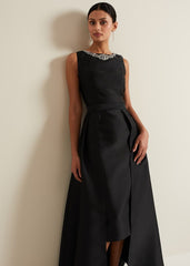 Yisanne Black Satin Embelished Dress - Black