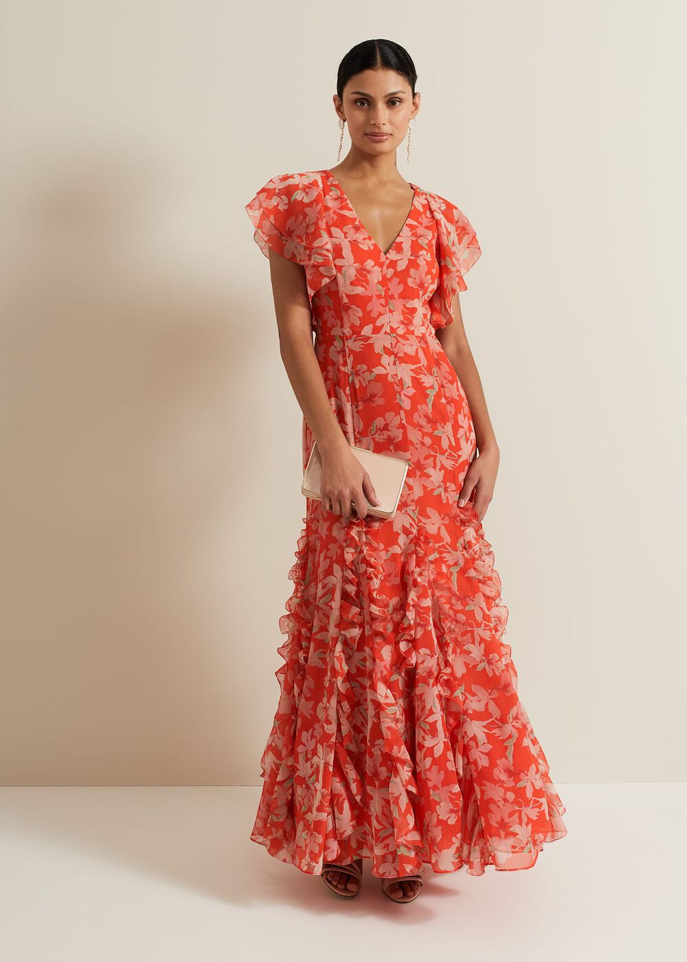 Gaby Floral Print Ruffle Maxi Dress - Multi-Coloured