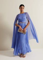 Marren Blue Chiffon Pleated Maxi Dress - Blue