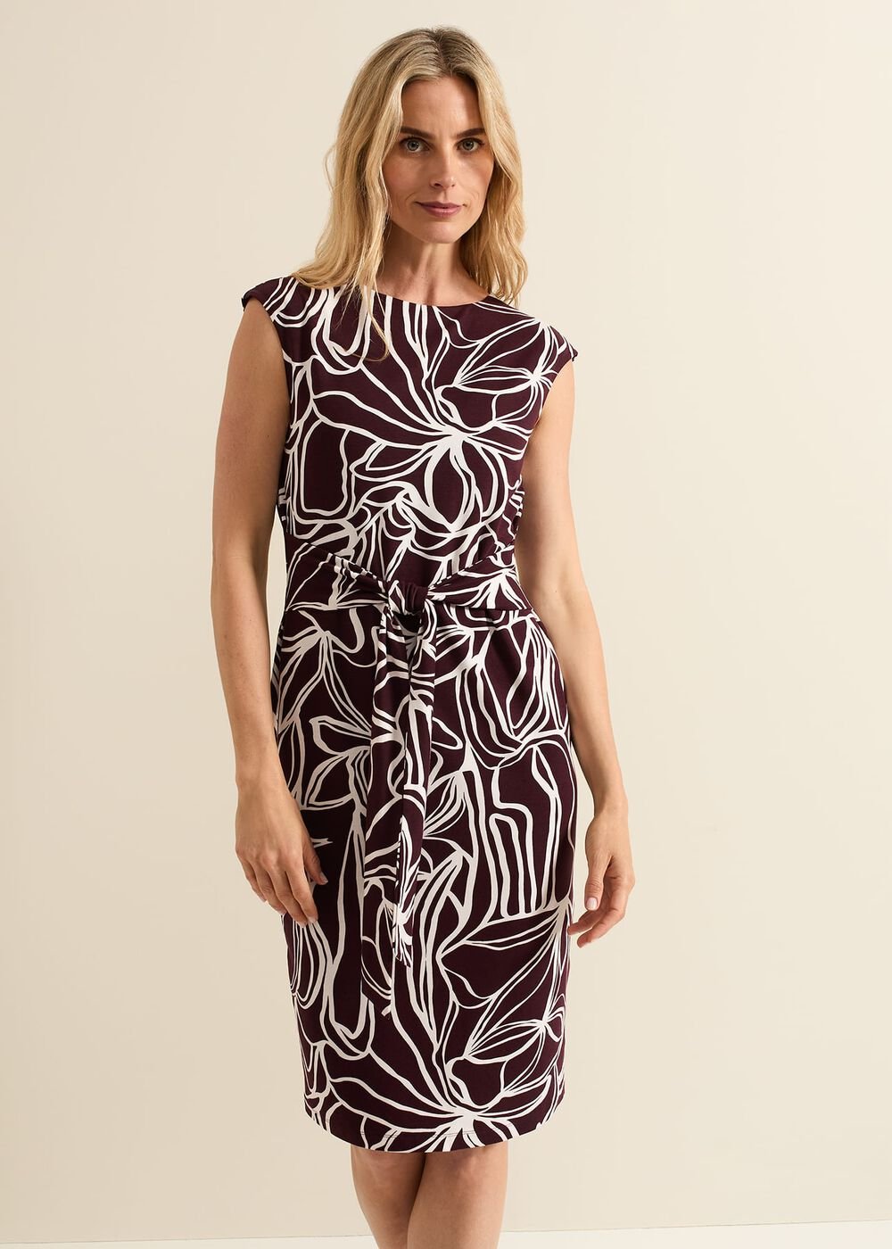 Sabrina Jersey Abstract Tie Midi Dress - Multi-Coloured