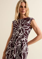 Sabrina Jersey Abstract Tie Midi Dress - Multi-Coloured
