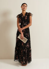 Tamera Mesh Embroidered Maxi Dress - Multi-Coloured