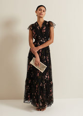 Tamera Mesh Embroidered Maxi Dress - Multi-Coloured
