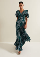 Marzia Teal Fil Coupe Maxi Dress - Teal