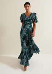 Marzia Teal Fil Coupe Maxi Dress - Teal