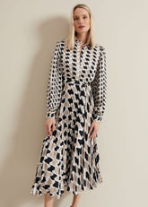 Lyric Geo Pleated Midi Dress - Multi-Coloured