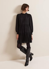 Shreya Check Swing Mini Dress - Black