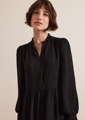 Shreya Check Swing Mini Dress - Black