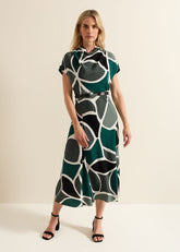 Zaynab Green Swirl Cowl Neck Midi Dress - Green