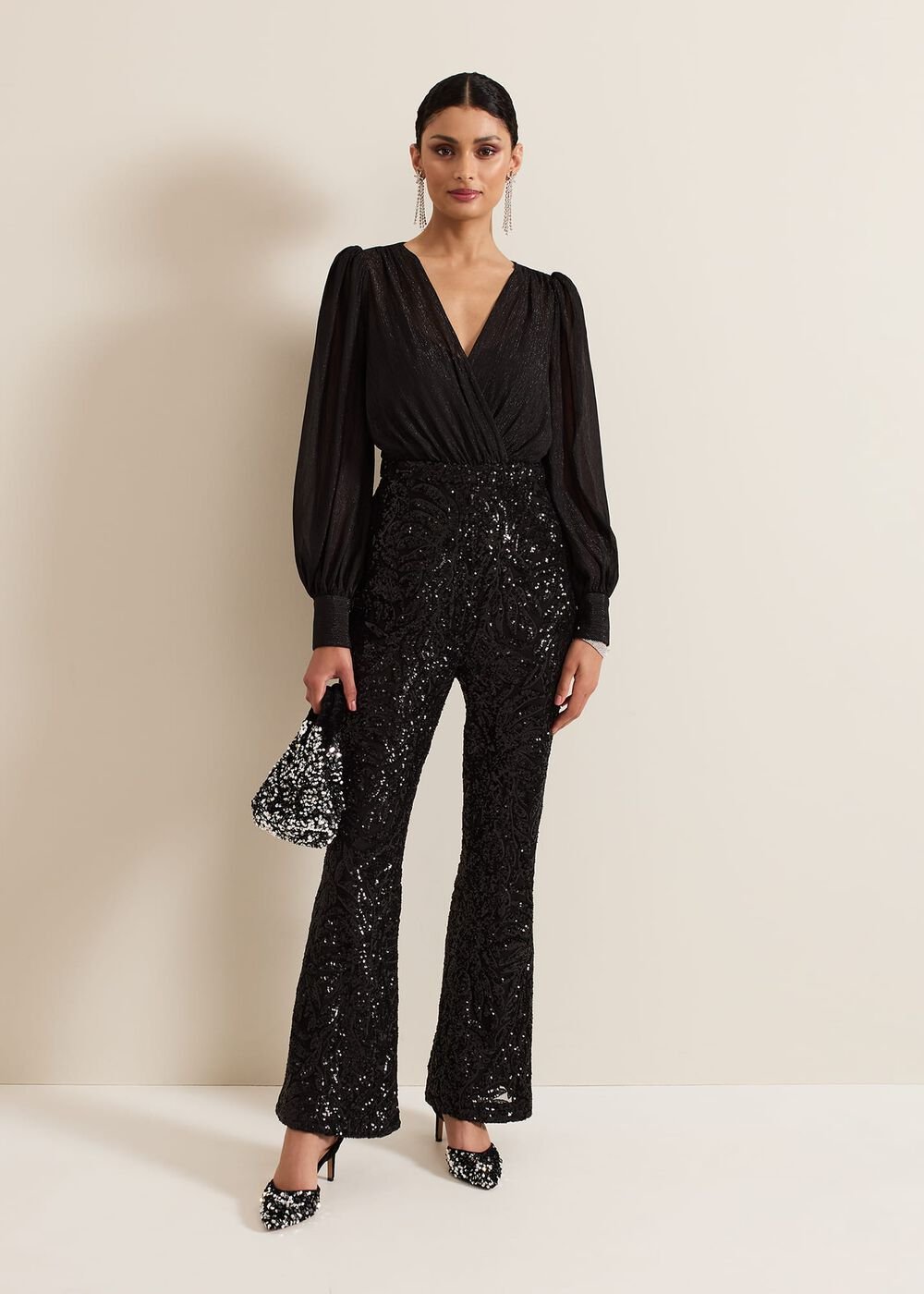 Milena Black Sequin Jumpsuit - Black