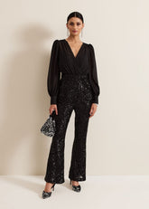 Milena Black Sequin Jumpsuit - Black
