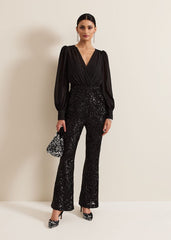 Milena Black Sequin Jumpsuit - Black