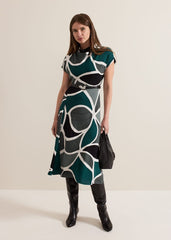 Petite Zaynab Swirl Cowl Neck Midi Dress - Green