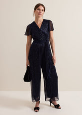 Petite Stella Blue Plisse Jumpsuit - Blue