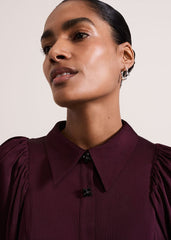 Tila Burgundy Embellished Shirt Dress - Burgundy