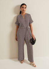 Petite Andra Geo Tie Waist Jumpsuit - Multi-Coloured