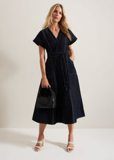 Annalie Navy Utility Midi Dress - Navy