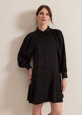 Petite Tila Black Satin Shirt Dress - Black