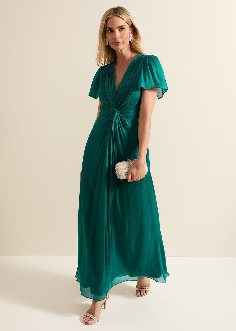Abbey Green Satin Maxi Dress - Green