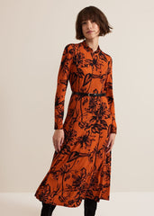 Krissy Floral Piped Midi Dress - Tan