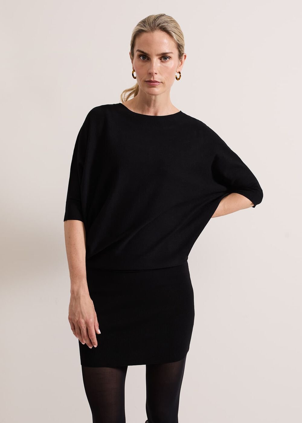 Becca Batwing Knitted Dress - Black
