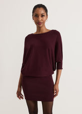 Becca Batwing Knitted Dress - Burgundy
